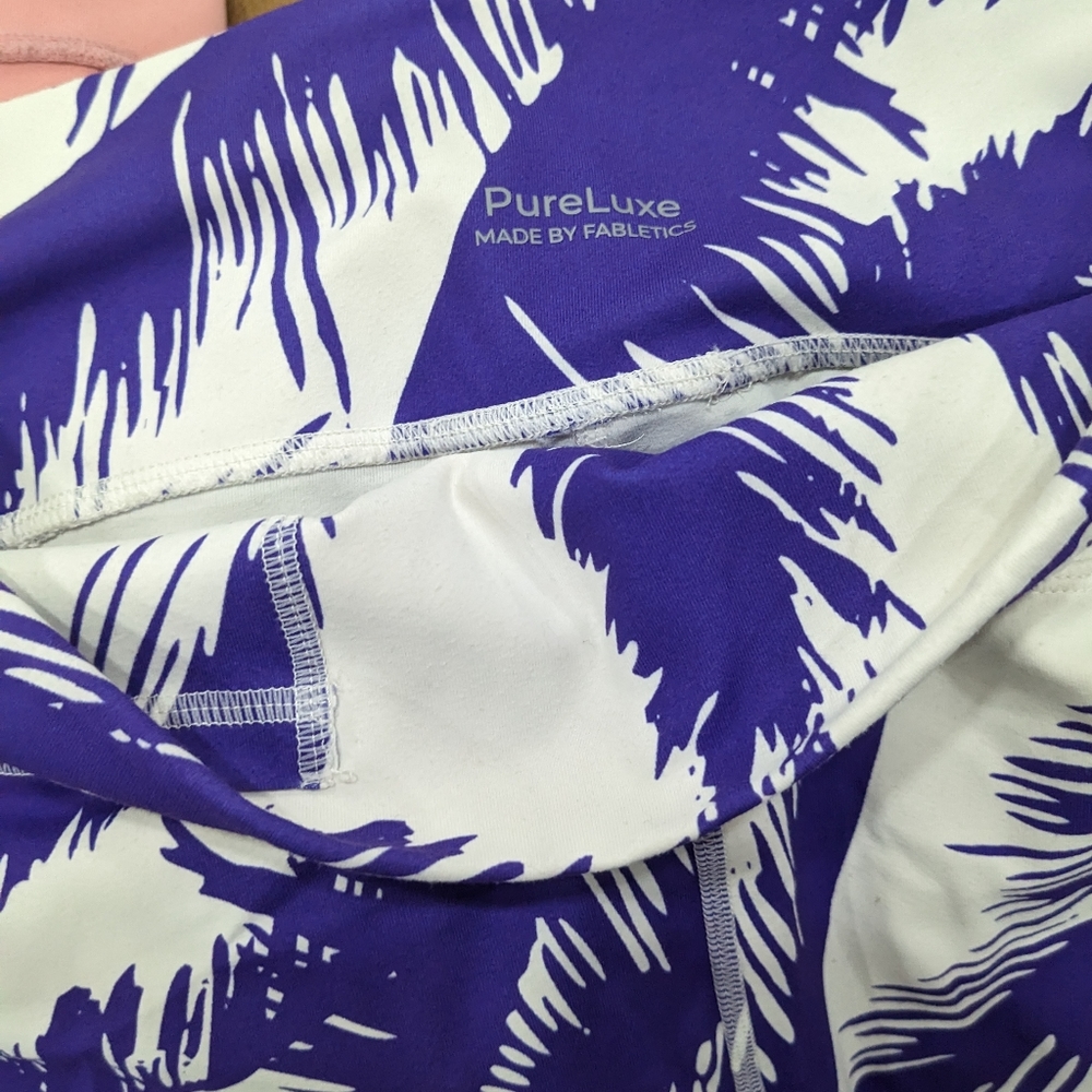 Pure lux fabletics anniversary edition purple palm on white leggings size XXL